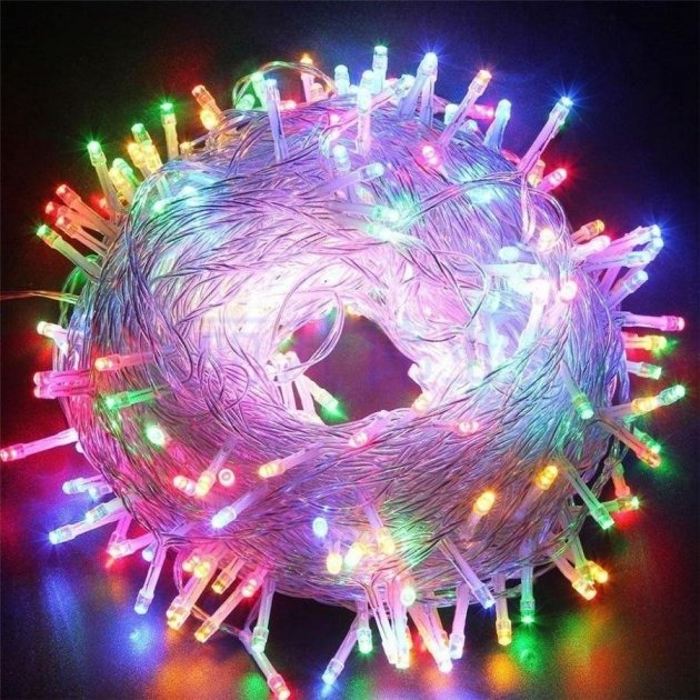 

Гирлянда цепь светодиодная классическая 23 м 500 LED прозрачный шнур круглые лампочки от сети разноцветная