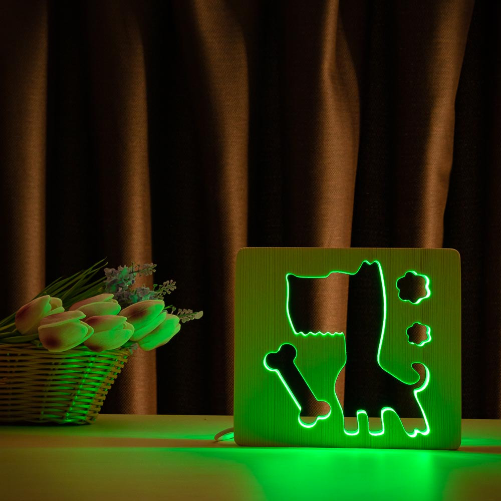 

Светильник ночник ArtEco Light из дерева LED "Пес и косточка" с пультом и регулировкой цвета, RGB
