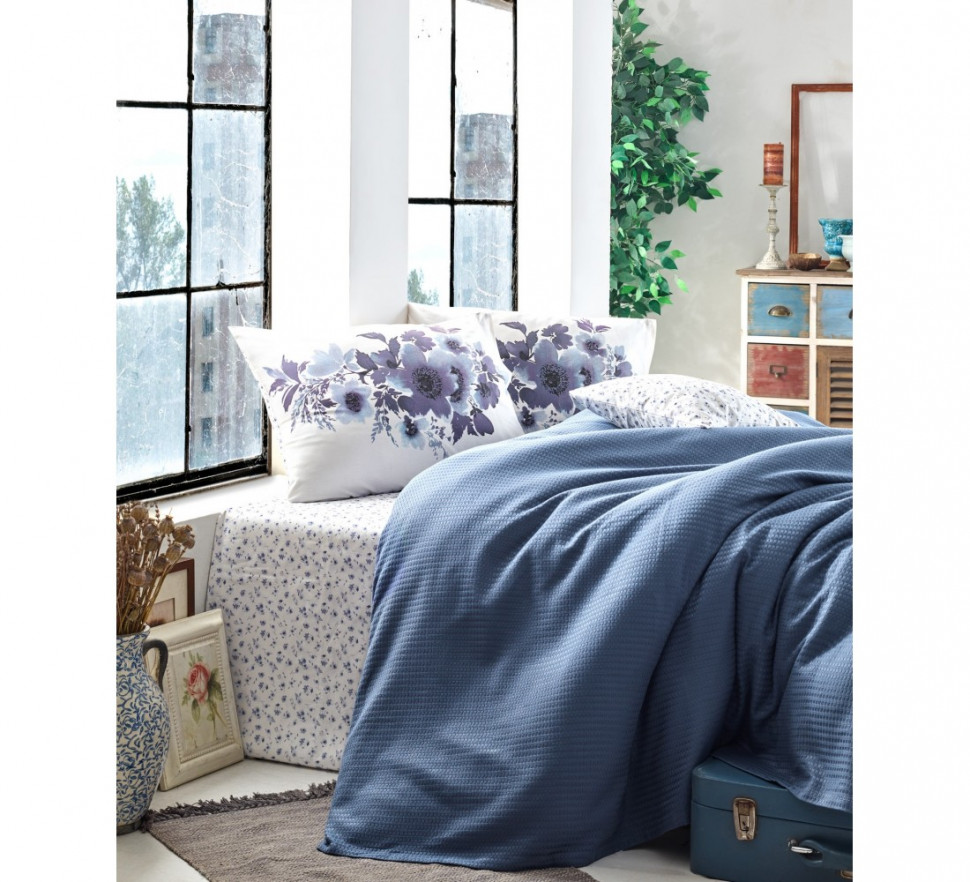 

Постельное белье с пике Cotton Box Garden Anemone indigo евро 010077550