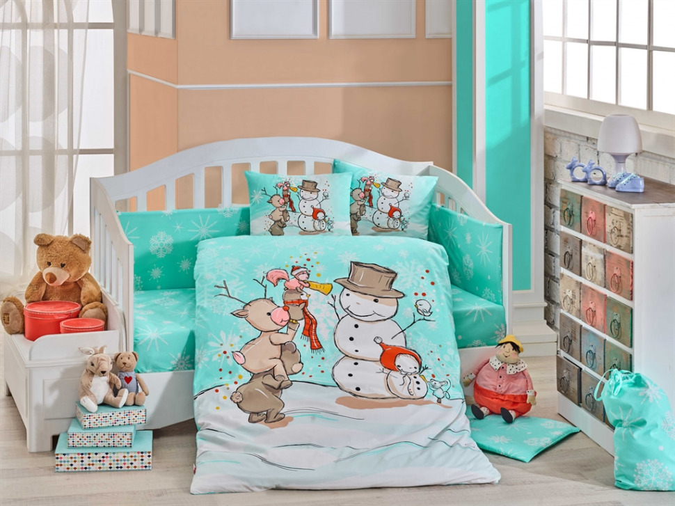 

Постельный комплект для детей Hobby Poplin Bebek Snowball мятный 100x150 8698499129313