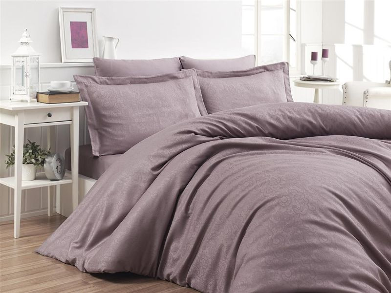 

Постельное белье жаккардовое однотонное First Choice Sare leylak евро m014131