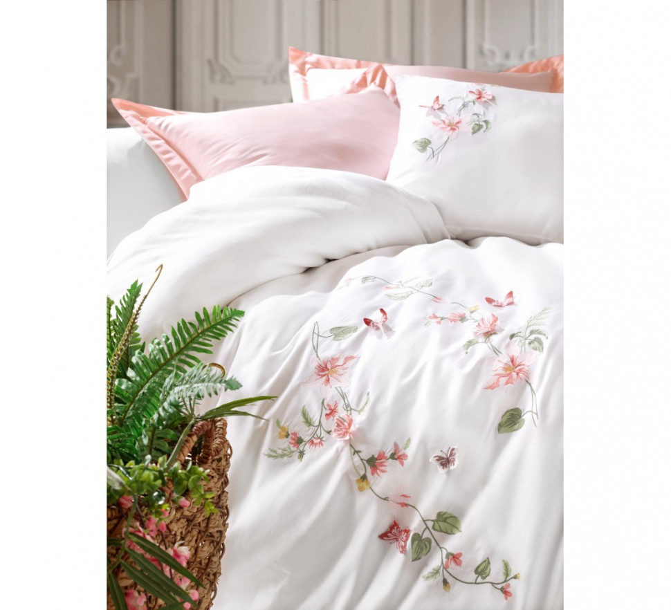 

Постельное белье сатин с вышивкой Cotton Box Luna pudra евро 010077596
