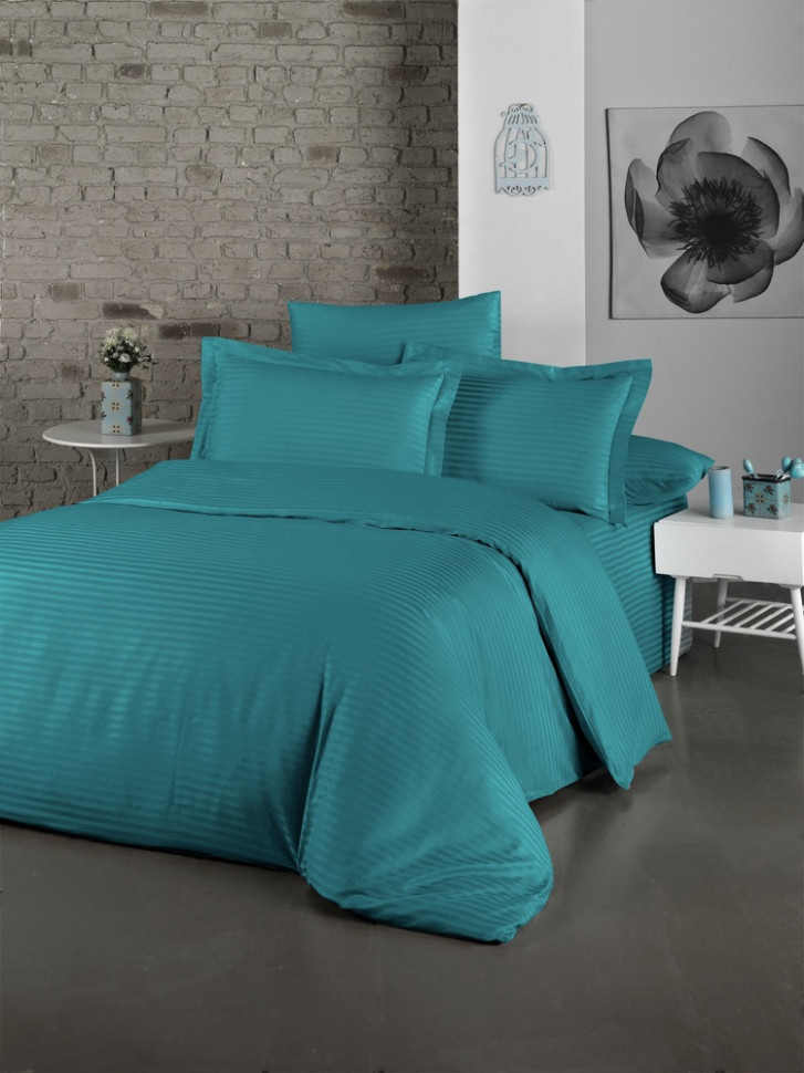 

Постельное белье LightHouse Exclusive Sateen Stripe Lux бирюзовый евро 2200000550217