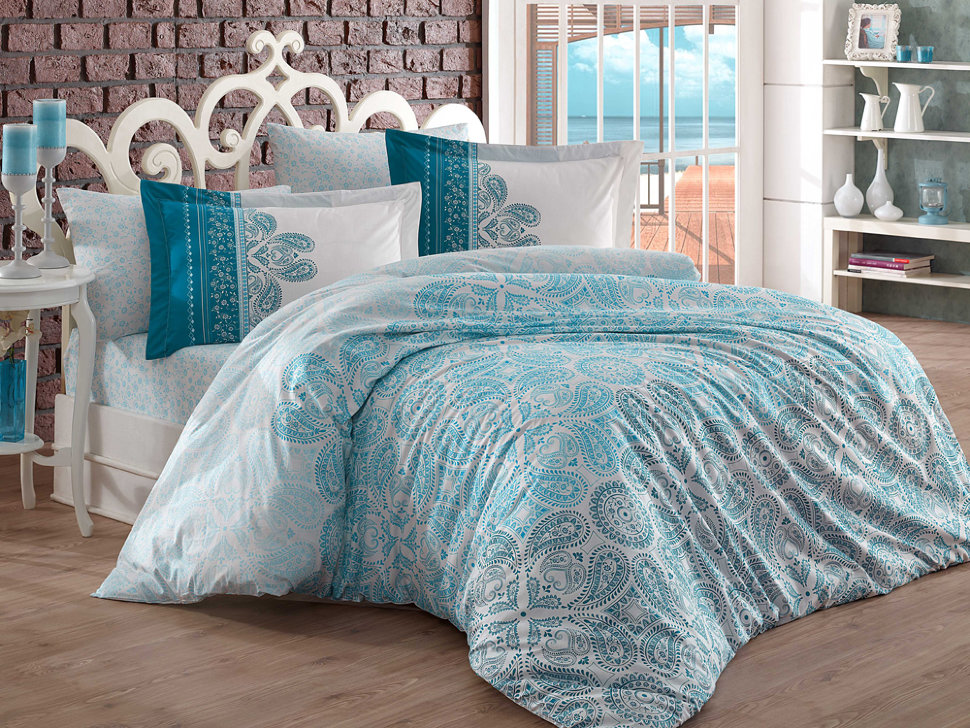 

Постельное белье Poplin Hobby Irene бирюзовый евро 8698499121683