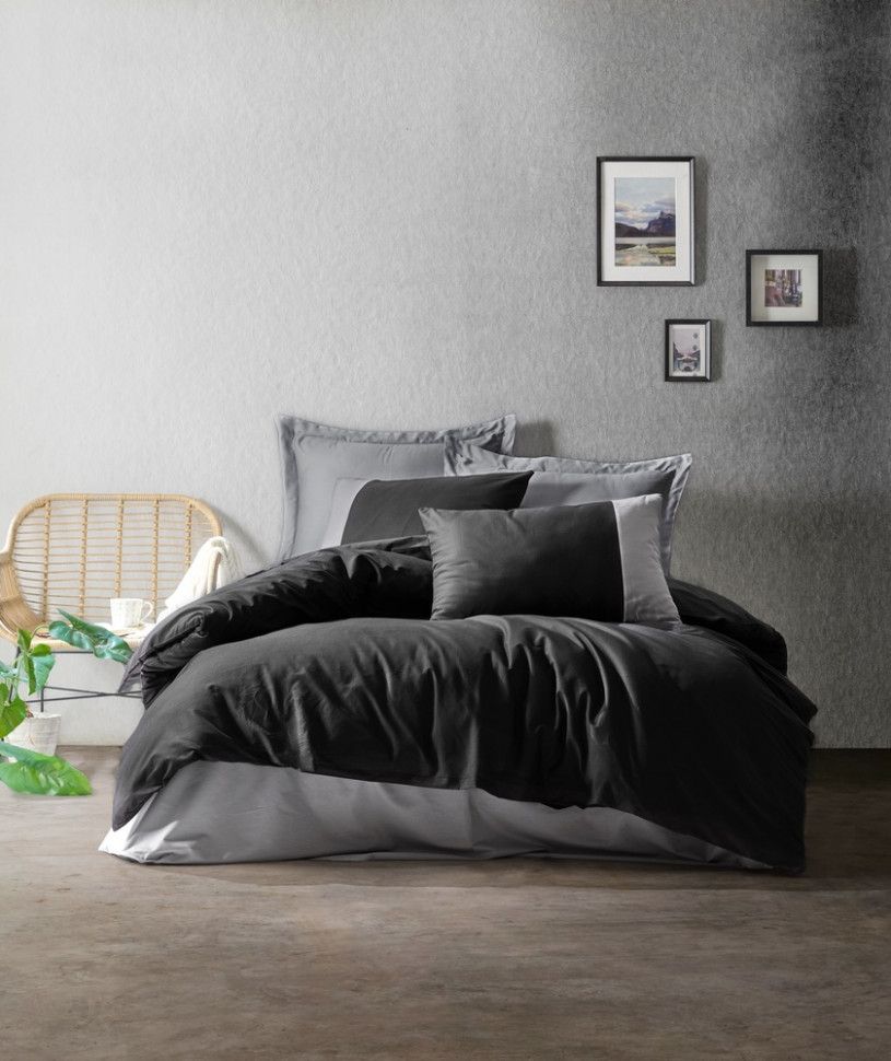 

Комплект постельного белья Cotton box Plain siyah gri евро 010077593