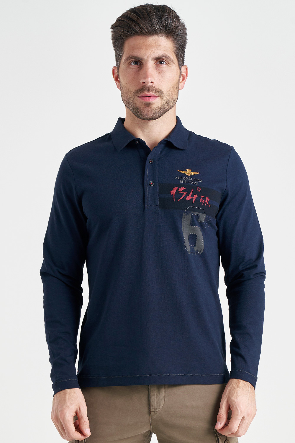 

Темно-синий лонгслив-поло Aeronautica Militare 4466 XXL