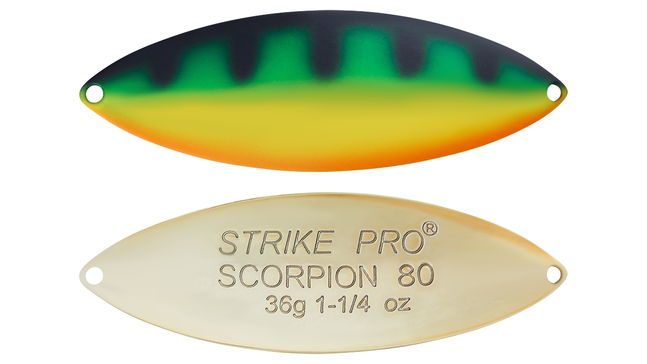 

Блесна колеблющаяся Strike Pro Scorpion Treble 70H, 70 мм, 28 гр, Тройник, (ST-08B2#A45E-GP) (96200)