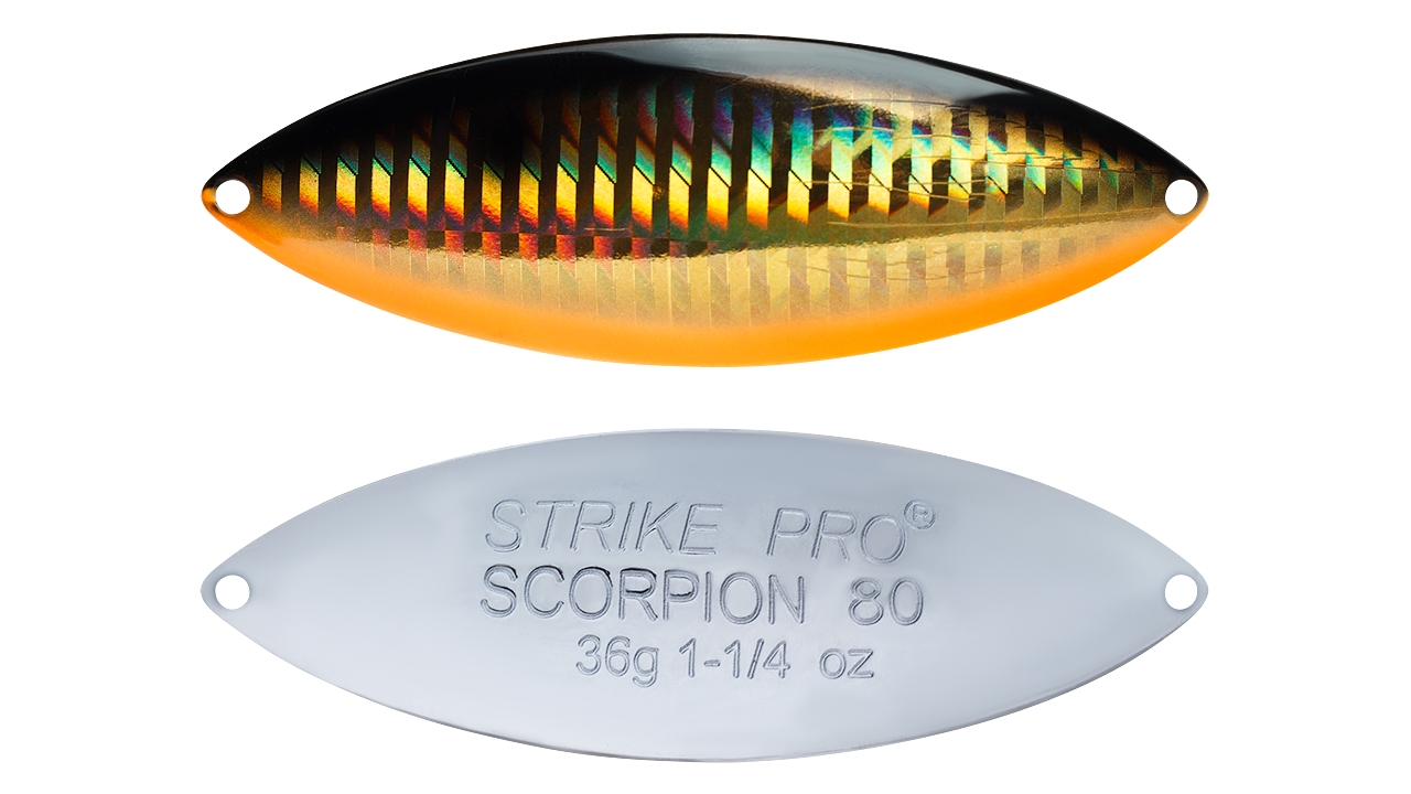 

Блесна колеблющаяся Strike Pro Scorpion Treble 70H, 70 мм, 28 гр, Тройник, (ST-08B2#613-713-CP) (96196)