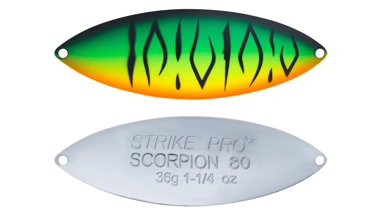 

Блесна колеблющаяся Strike Pro Scorpion Treble 80H, 80 мм, 36 гр, Тройник, (ST-08C2#GC01S-CP) (96219)