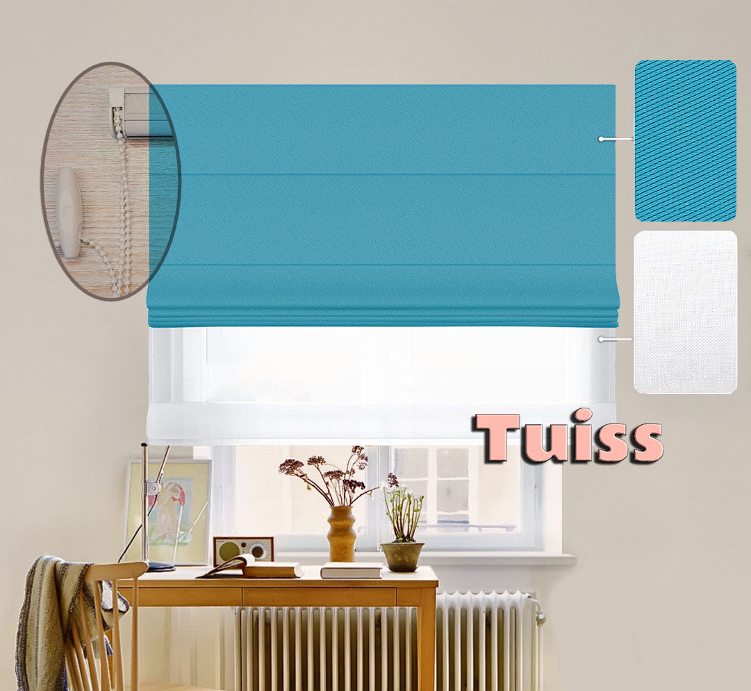 

Двойная римская штора День-Ночь ТВИН Lux Coullise InHt Блэкаут Perfect 09 Голубой + Тюль Лён/Тюль Air Белоснежный 90х170 см