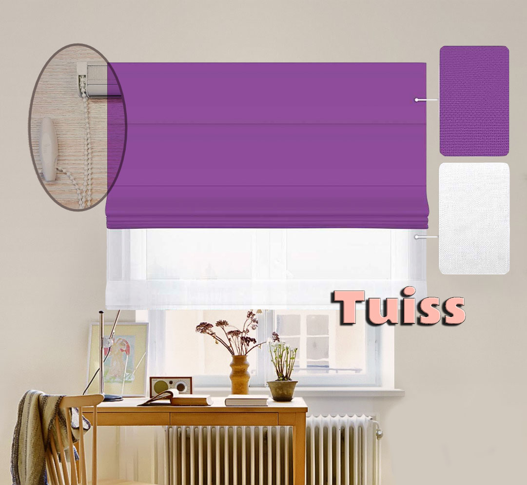 

Двойная римская штора День-Ночь ТВИН Lux Coullise InHt Джуси Велюр 98 Фиолетовый + Тюль Лён Белоснежный 220х170 см