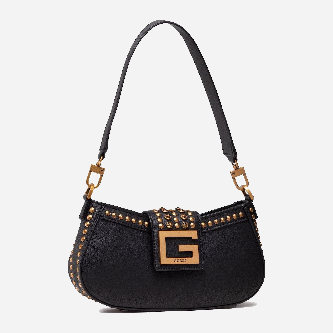 Акція на Сумка жіноча Guess Bling Top Zip Shoulder Bag HWVB7984180-BLA Чорна від Rozetka