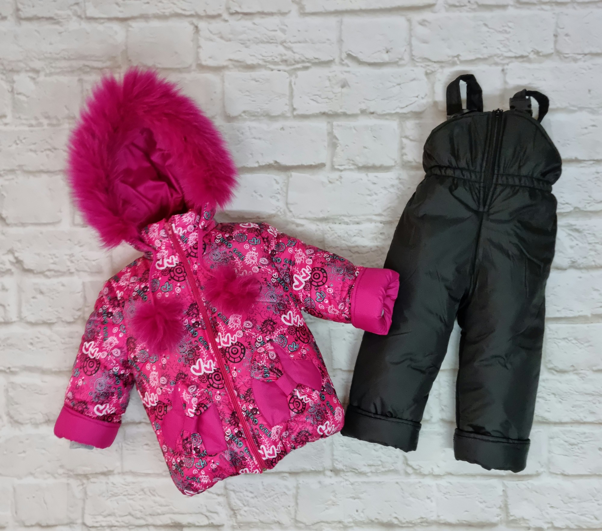 

Зимний костюм для девочек For KIDS Сердце варежка 108-116см см малиновый