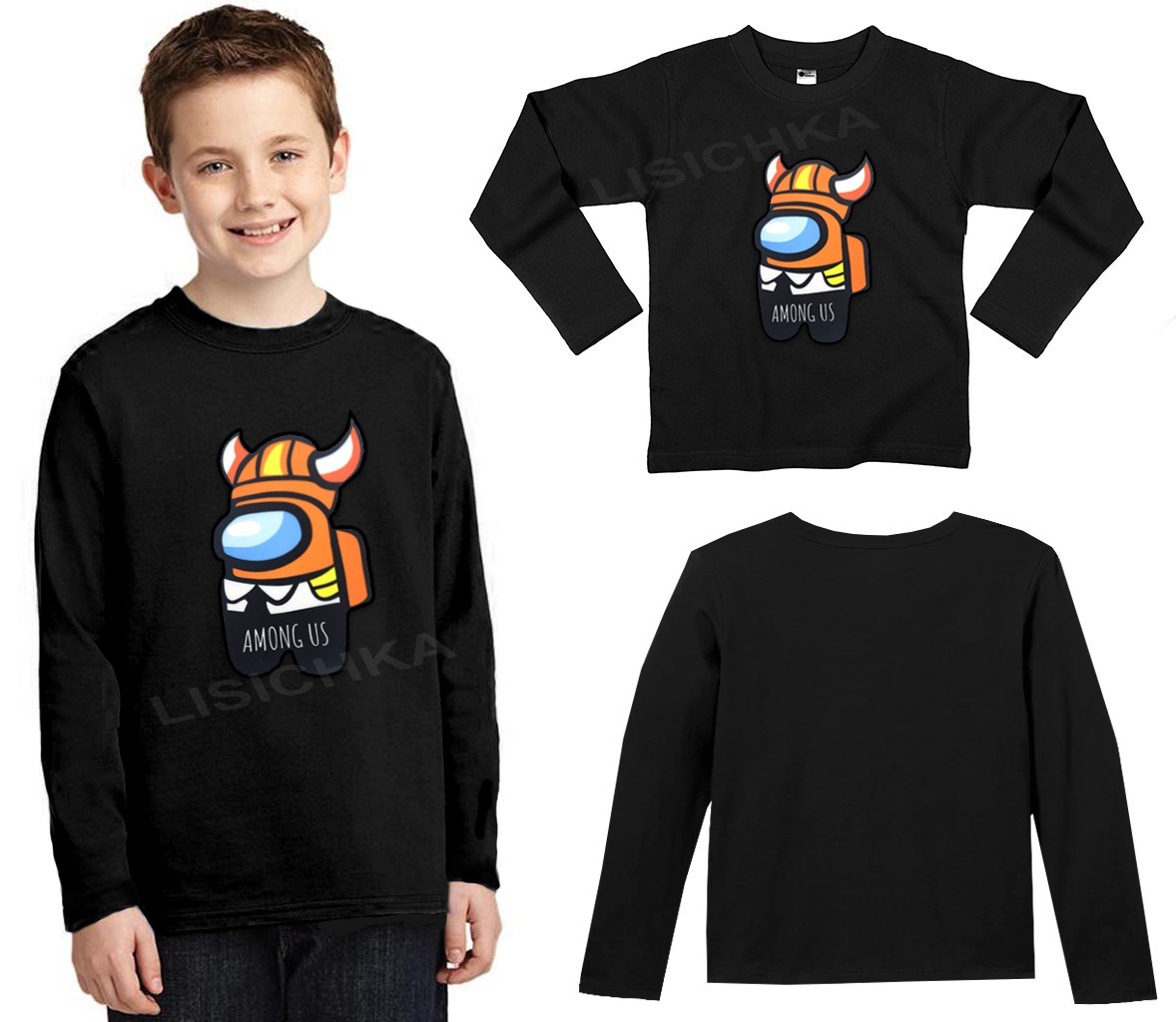 

Лонгслив, реглан Foxstyle Амонг Ас викинг, 140-146см, для увлеченных игрой Among Us, черный