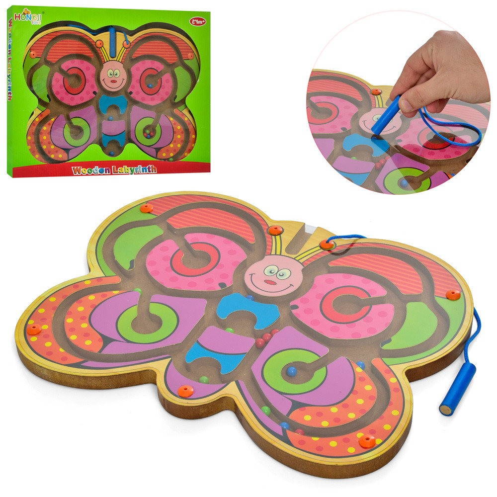 

Деревянная игрушка магнитный Лабиринт- шнуровка в виде бабочки MD 1676 34-26 см