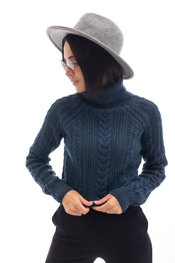 

Женский укороченный теплый вязаный синий свитер No brand 9186 М (44)