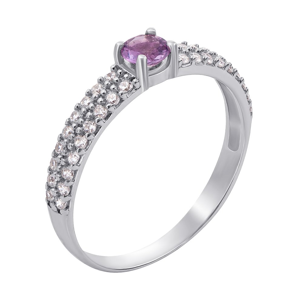 

Серебряное кольцо с аметистом и цирконием 000139197 17.5 размера