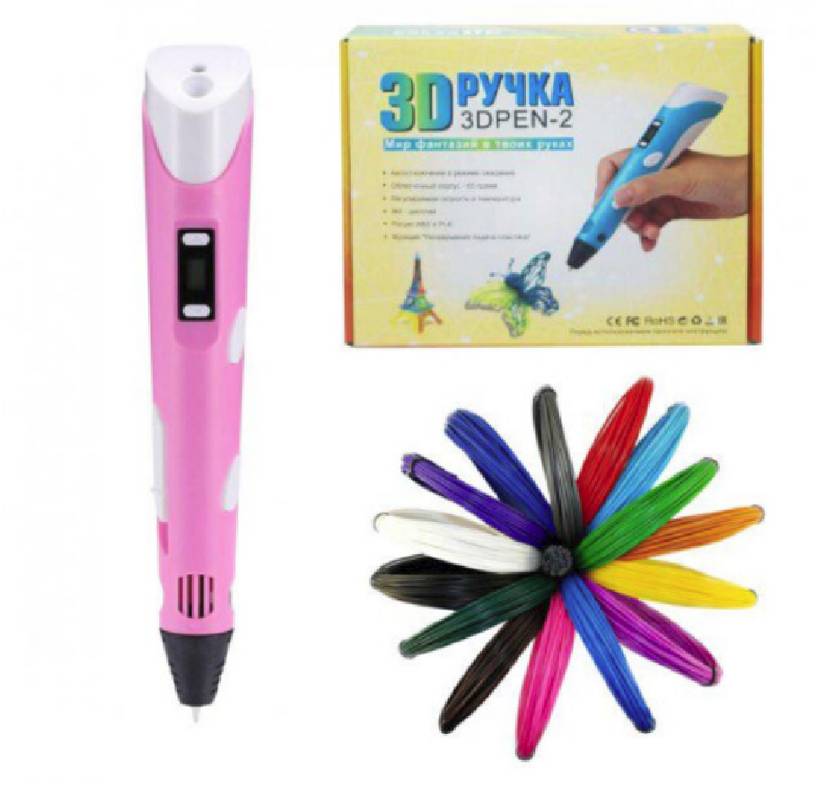 

3D Ручка для Рисования 3D Pen-2 LCD Дисплей с Подставкой и Пластиком Розовая