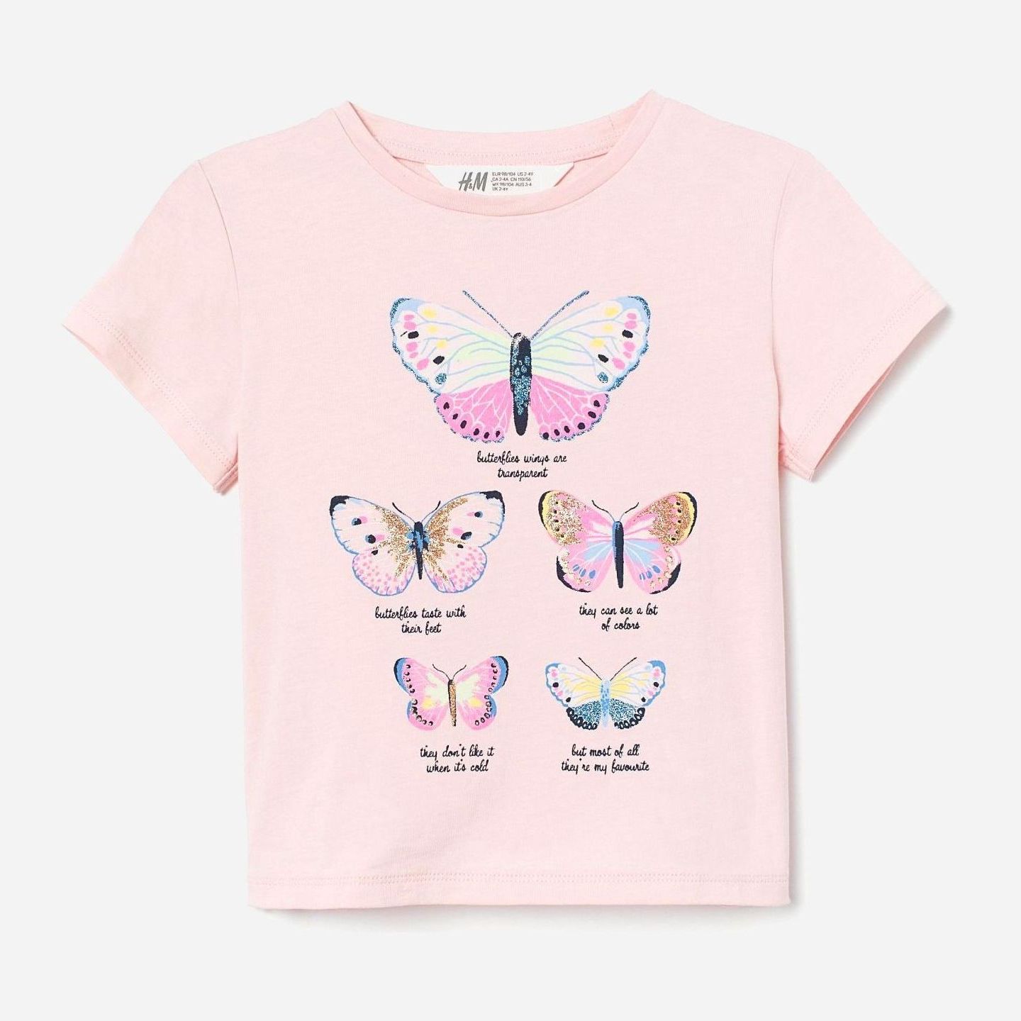 

Футболка H&M 1910-7965351 122-128 см Светло-розовый/Бабочки