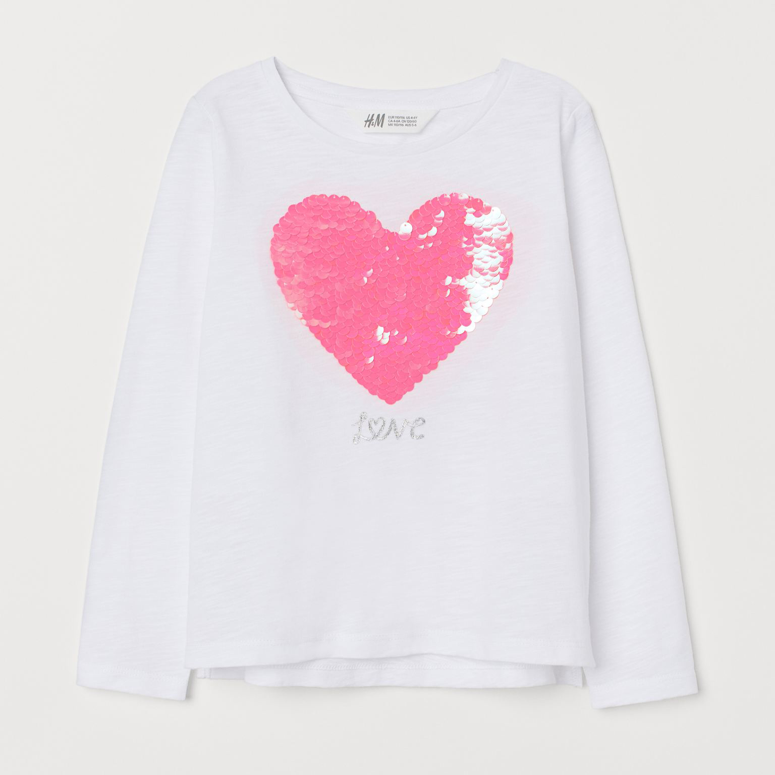 

Футболка с длинными рукавами H&M 2904-7491040 134-140 см Белый/Сердце