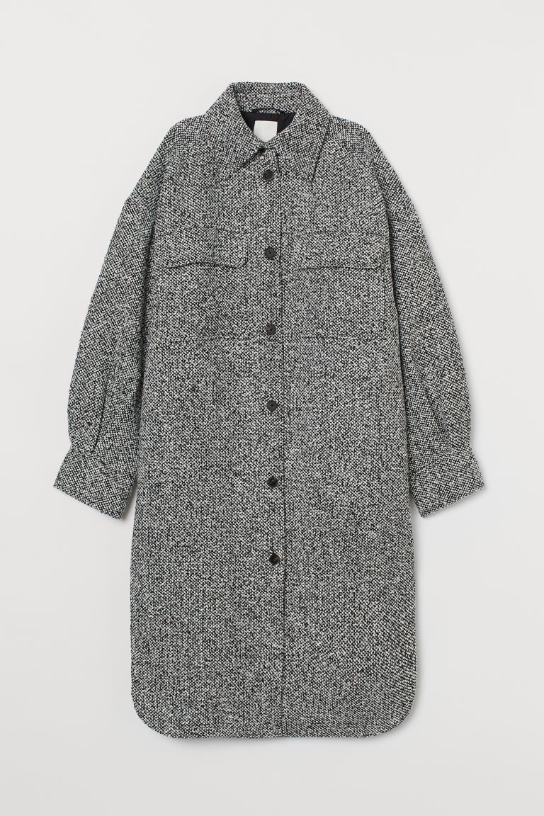 

Длинная куртка-рубашка H&M  Черный меланж, Длинная куртка-рубашка H&M XL Черный меланж