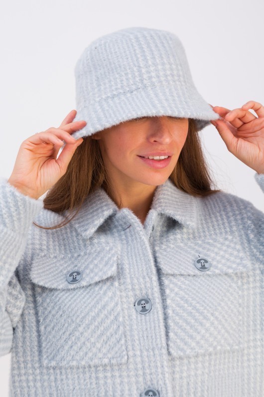 

Панама в клетку из альпаки голубая One Size