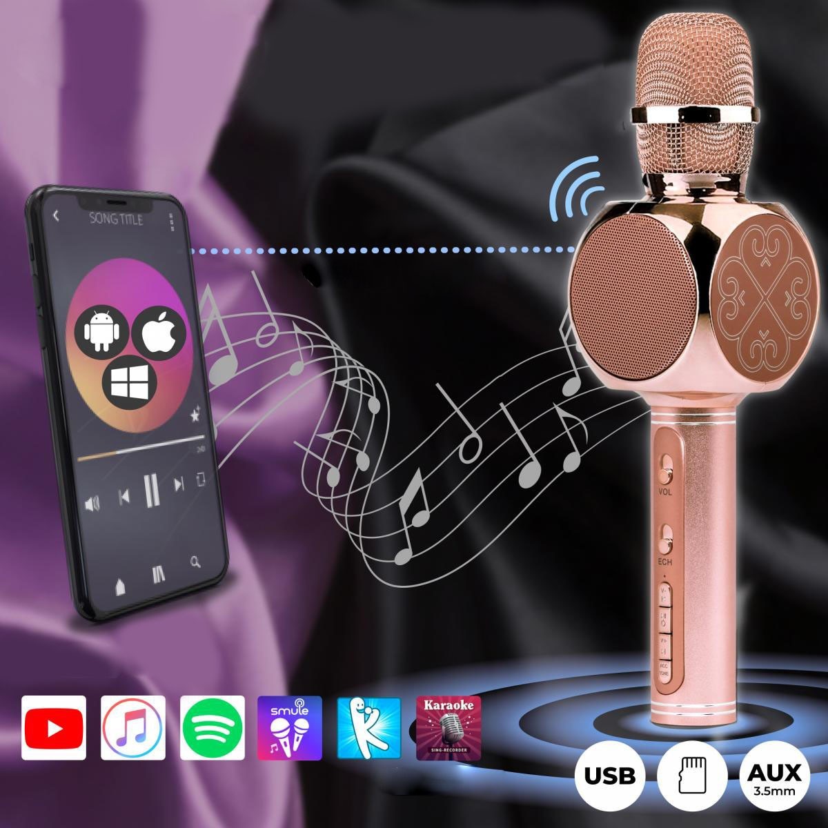 

Беспроводной портативный Bluetooth колонка и микрофон для караоке 2в1 Wster Y 63 Розовый