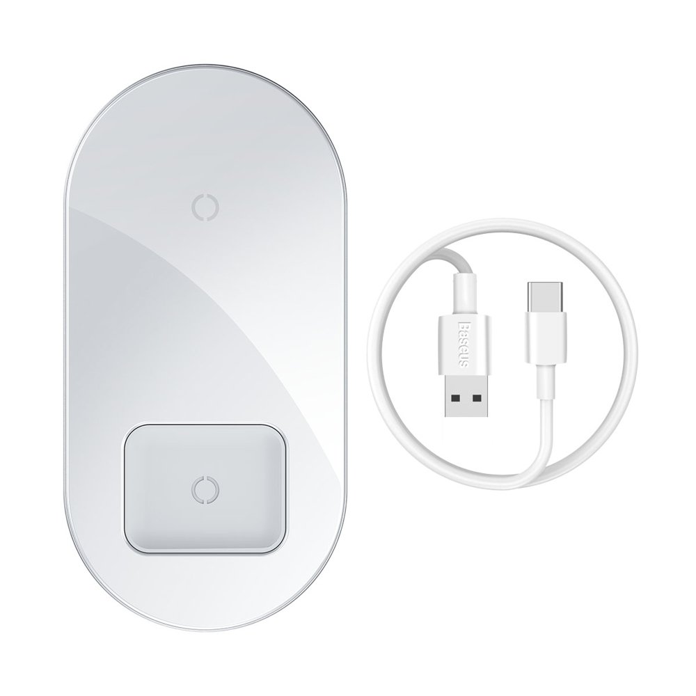 

Беспроводное зарядное устройство Baseus Simple 2-in-1 Wireless Charger Pro Edition For Phones + Pod White (WXJK-C02)