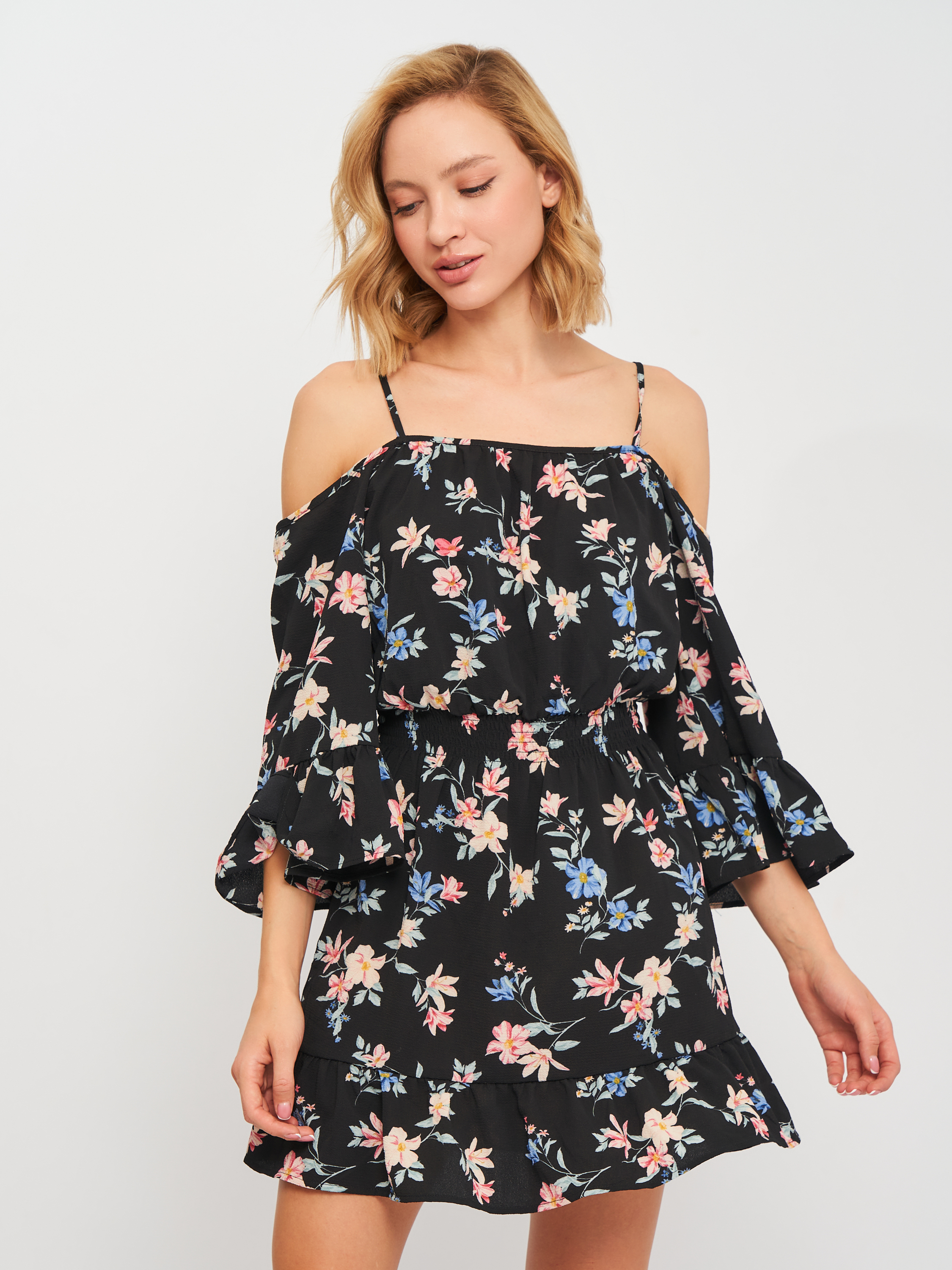 

Платье H&M 36 черный цветы 22077686450