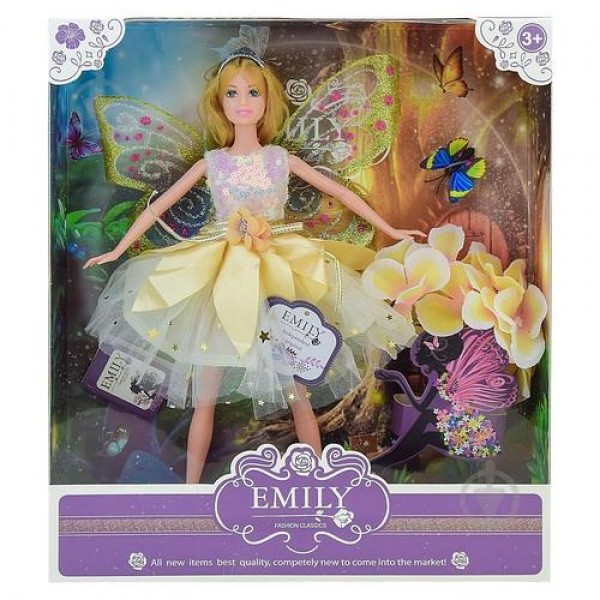 

Нешарнирная Кукла Эмили Emily QJ 093С, лесная фея, высота 28 см, с короной и букетом
