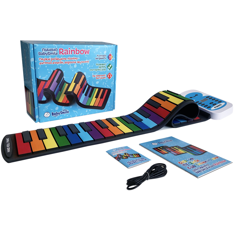 

Гибкое пианино-синтезатор для детей BabySmile Music Rainbow MR49 (49 клавиш, портативное MIDI пианино, USB, 14 мелодий, генератор ритма и аккордов, цвет радуга)