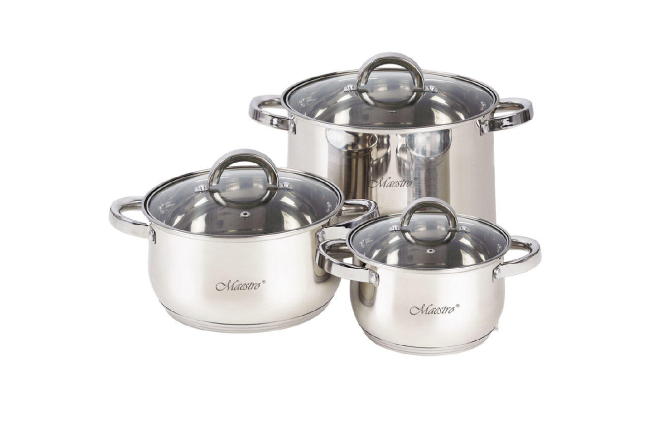 

Набор посуды нержавеющий Maestro - 1,5 х 3 х 5 л, (3 шт.) MR-2120-6L