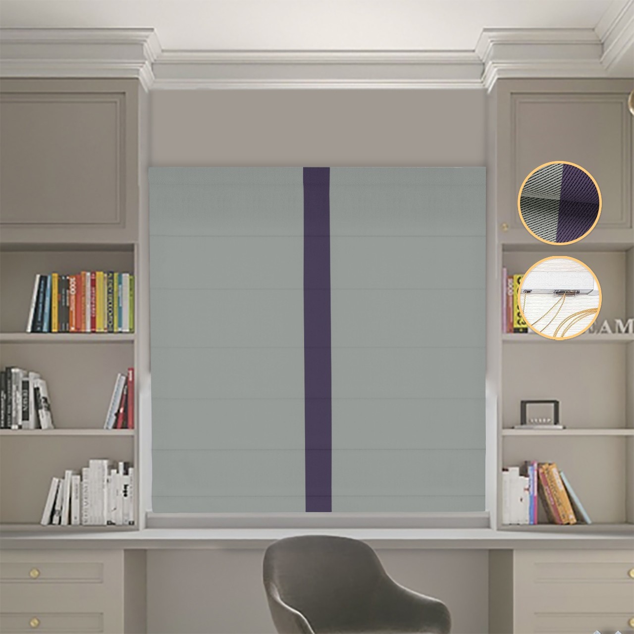 

Римские шторы DECOLIV Блэкаут Перфект оливковый с сиреневым кантом по центру 50*170 см