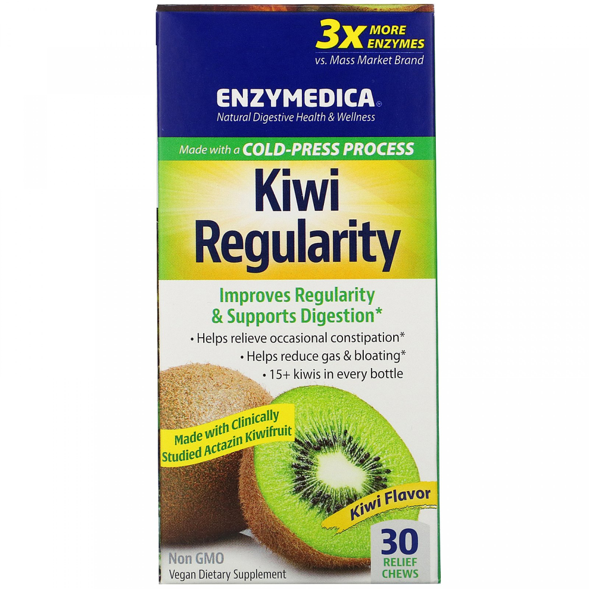 

Киви регулярность, вкус киви, Kiwi Regularity, Kiwi Flavor, Enzymedica, 30 успокаивающих жевательных таблеток
