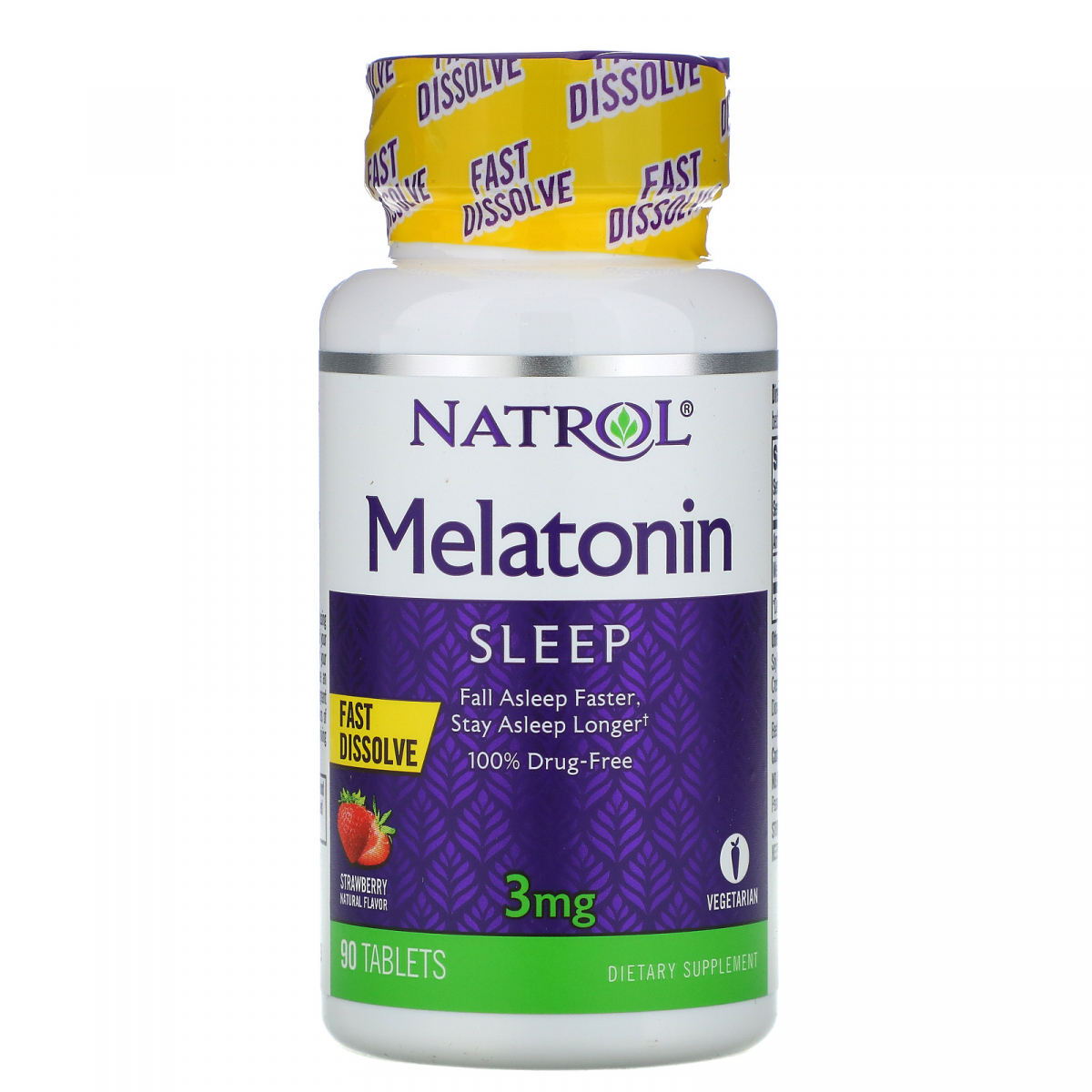 

Мелатонин со вкусом клубники Natrol (Melatonin) 3 мг 90 таблеток
