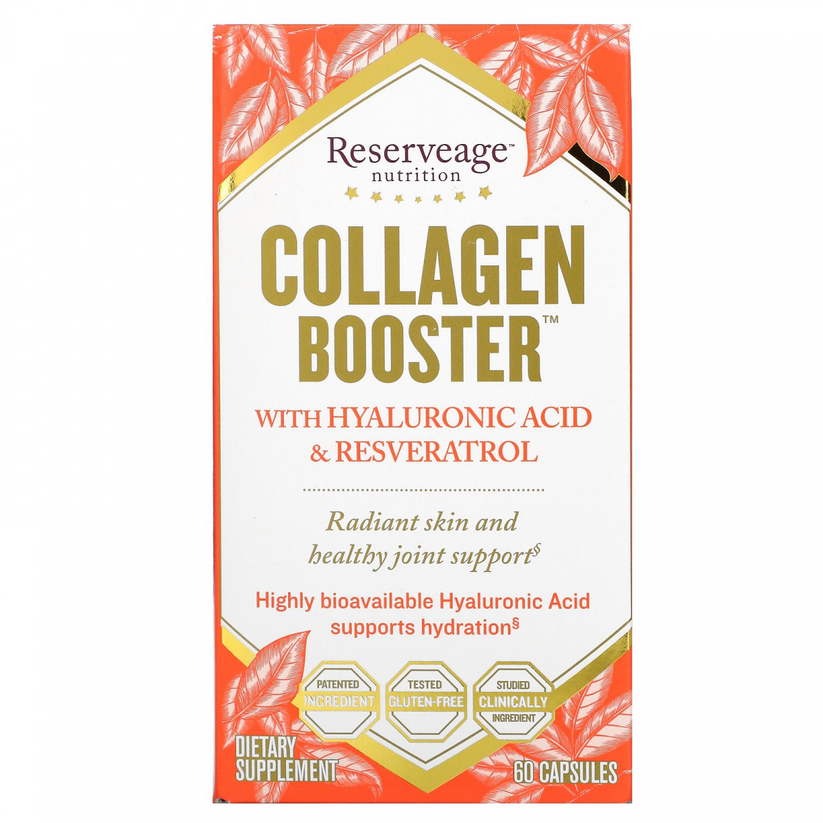 

ReserveAge Nutrition, Collagen Booster, с гиалуроновой кислотой и ресвератролом, 60 капсул