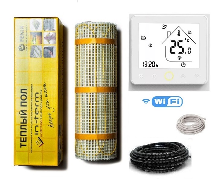 

Теплый пол двухжильный нагревательный мат In-Term 0,8 m² 170W в комплекте с программируемым сенсорным WiFi терморегулятором в комплекте(T004418711)