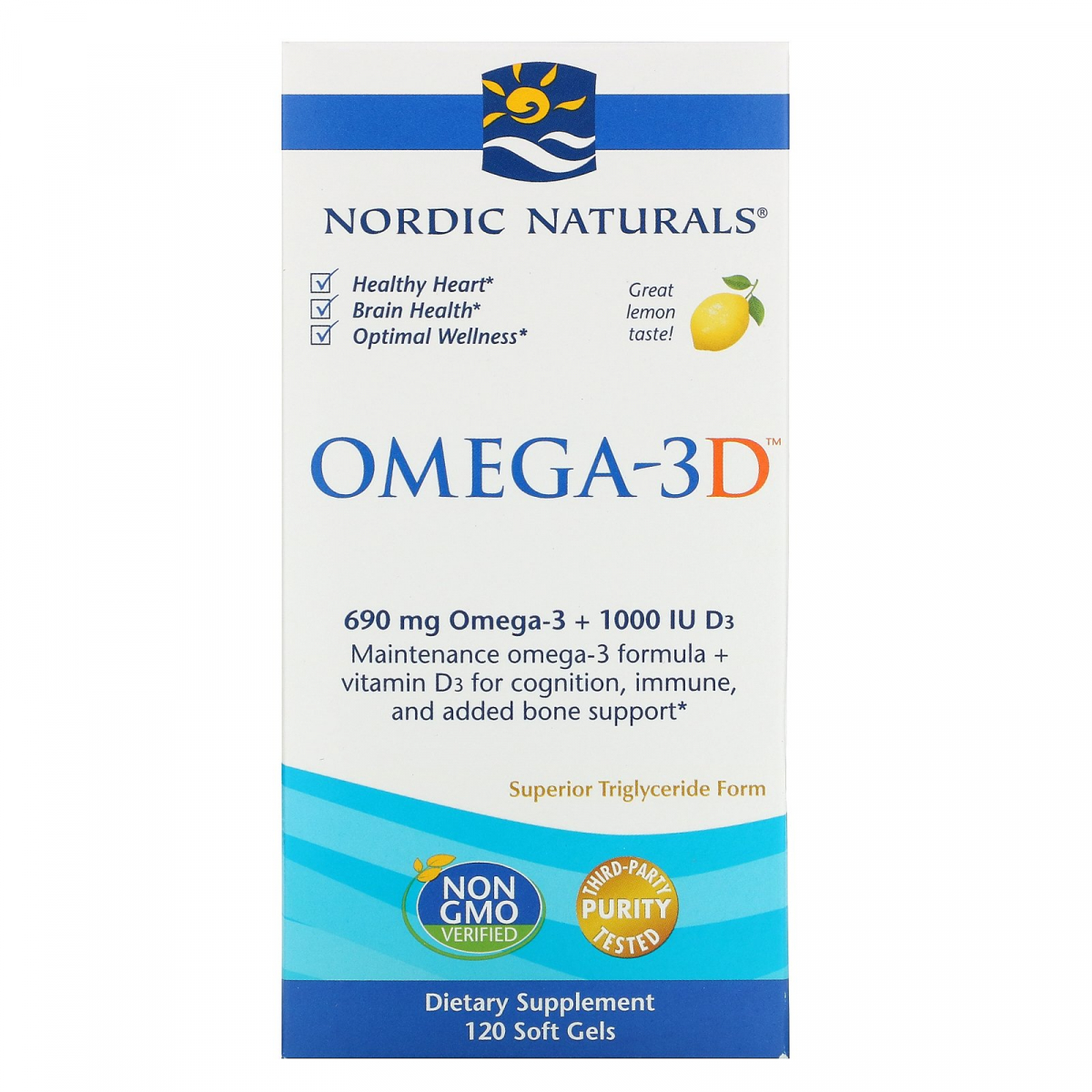 

Омега 3Д со вкусом лимона Nordic Naturals (Omega-3D Lemon) 1000 мг 120 желатиновых капсул