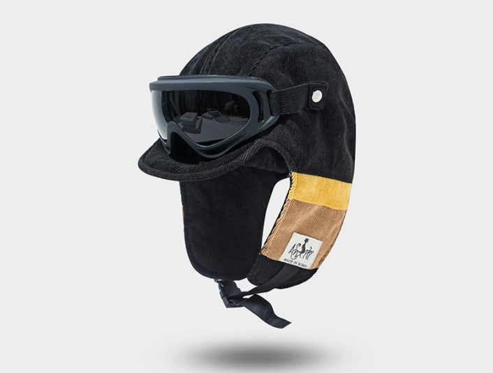 

Утепленная ветрозащитная Шапка Jsstore с очками в Ретро стиле Черная