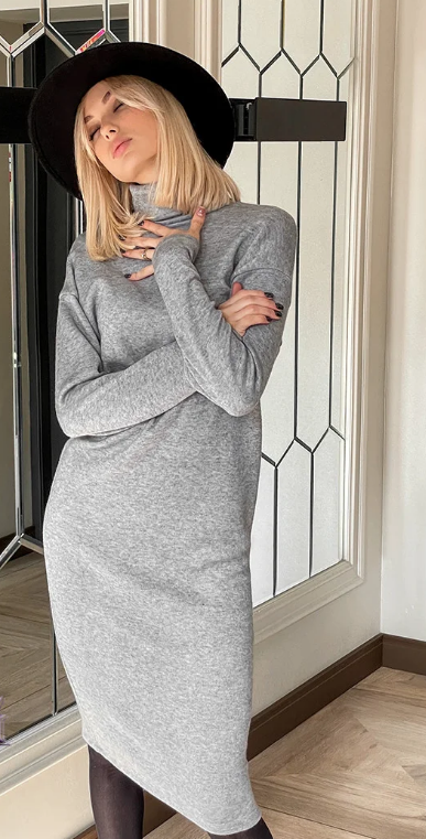 

Женское теплое платье-миди GF05140 р46/ серое, Женское теплое платье-миди GF05140 р46/48 серое