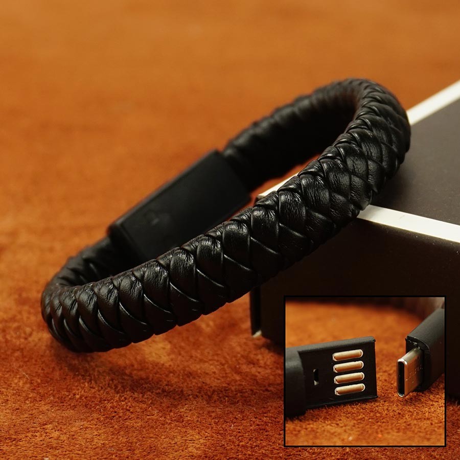 

Мужской браслет-кабель Baellerry USB 2.0 - Android Type-C Чёрный 21.5 см
