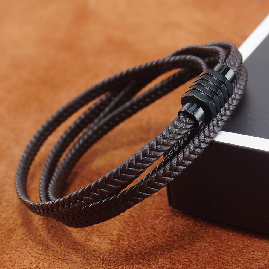 

Мужской кожаный браслет Baellerry Коричневый 19 см