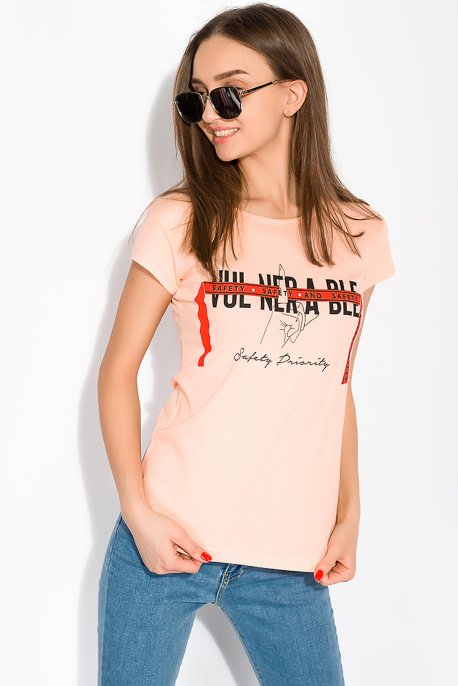 

Футболка с принтом на груди Time of Style 147P016-3 S Персиковый