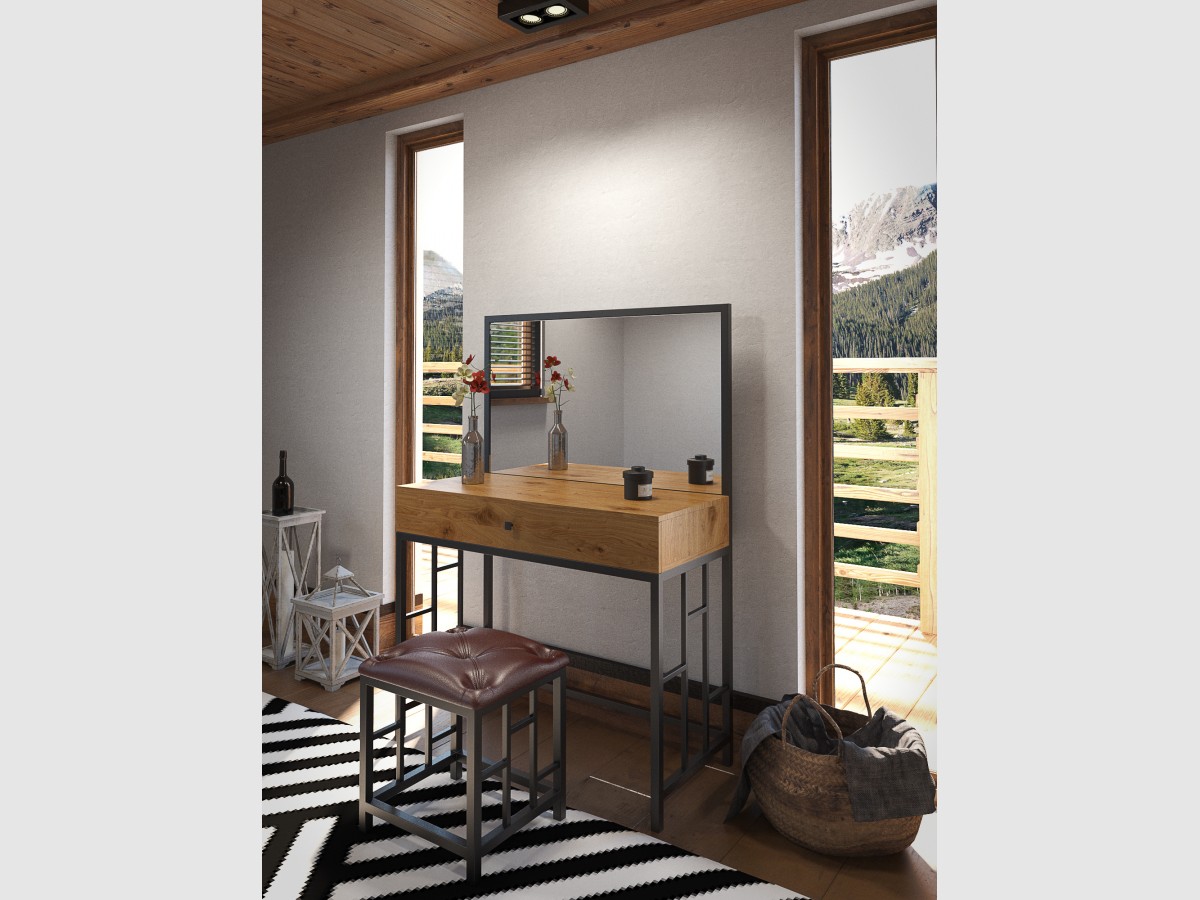 

Трюмо и пуф Ренн Tenero Черный + Файрвуд + обивка Бордо