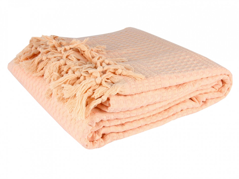 

Покрывало-плед с бахромой IzziHome Checkers персиковое 220x240 2200000543875