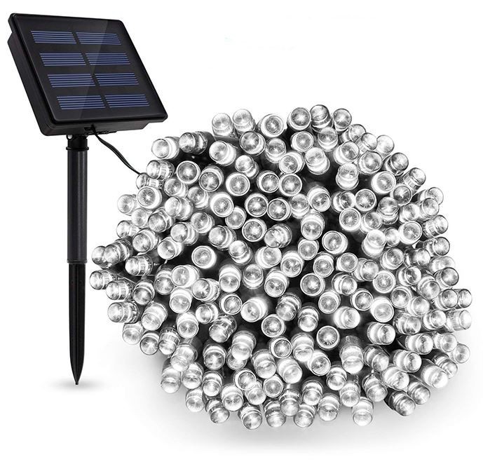 

Уличная гирлянда на солнечной батарее 100 LED 10 метров, черный провод, белый