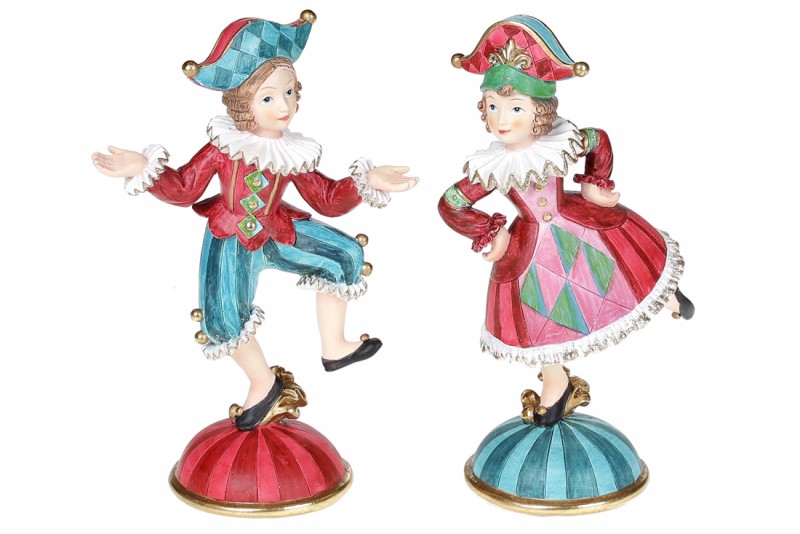 

Декоративная статуэтка Шуты 16см 2шт/уп цвет - бордо с розовым и бирюзой Bon 838-227