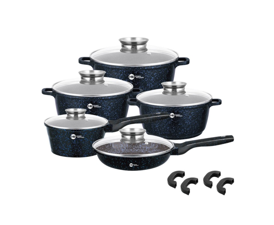 

Набор посуды гранитный круглый Higer+Kitchen HK-305, 14 предметов, Синий