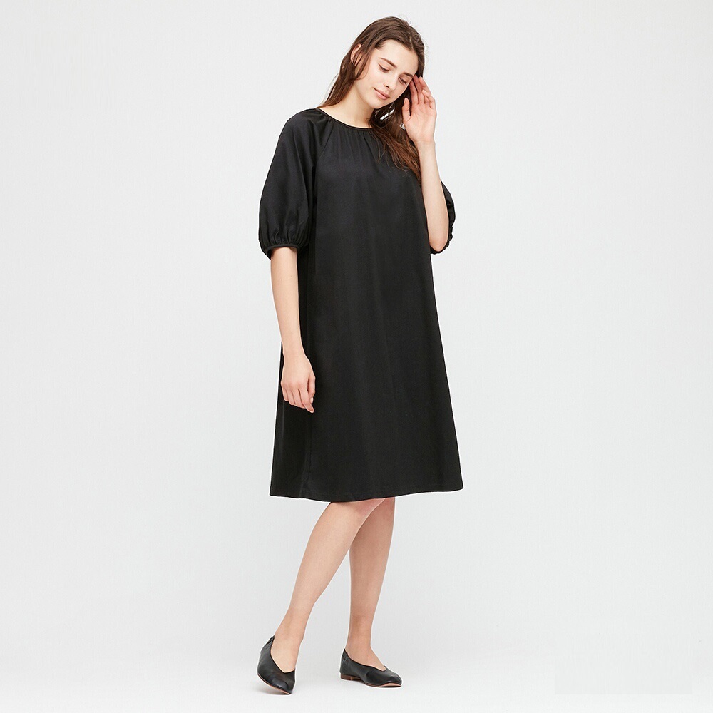 

Платье Uniqlo из мерсеризованного хлопка (рукава три четверти) L черное