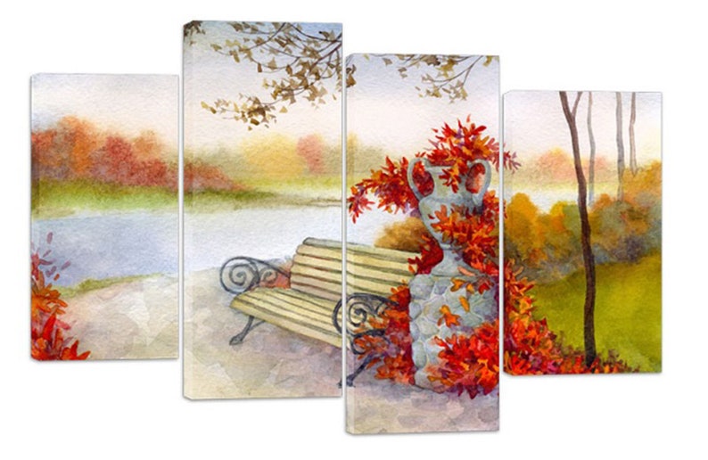 

Модульная картина на холсте из четырех частей Природа Лавочка в парку 129x90 см
